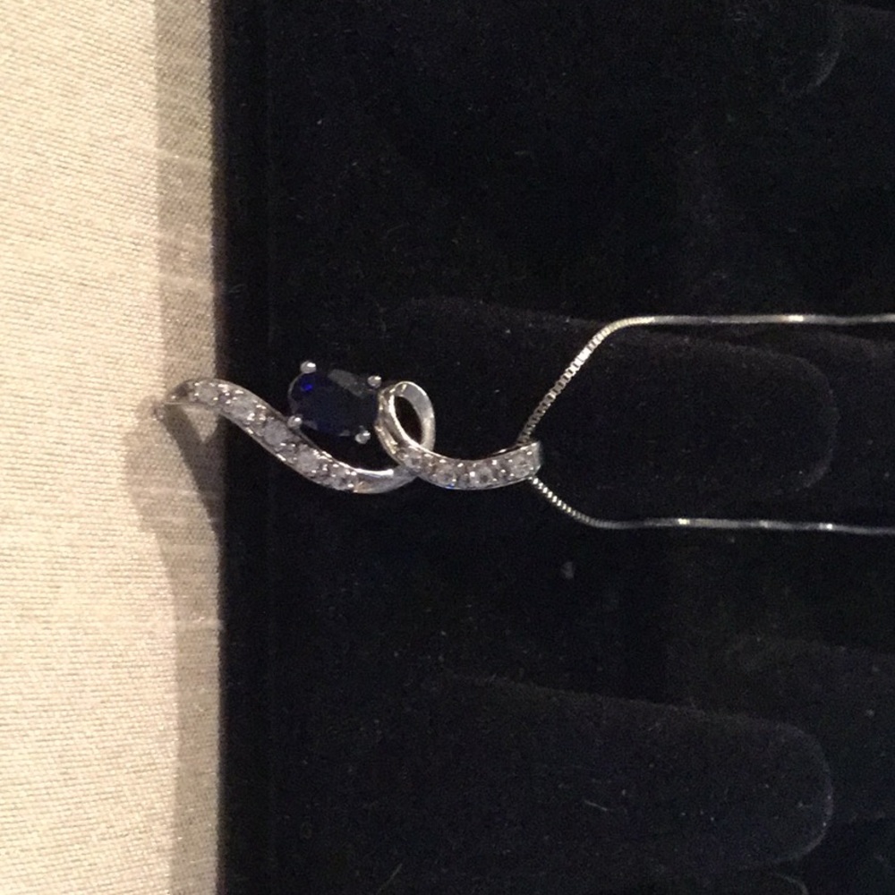 Sapphire and diamond sterling silver necklace.